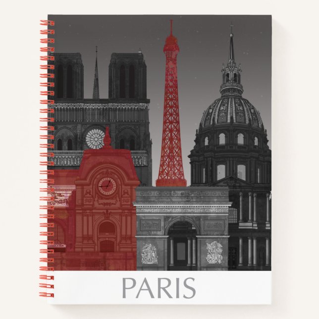 Paris Höhenunterschiede nach Nacht - Rot Notizbuch (Vorderseite)