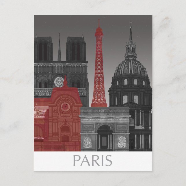 Paris Höhenunterschiede nach Nacht - Rot Postkarte (Vorderseite)
