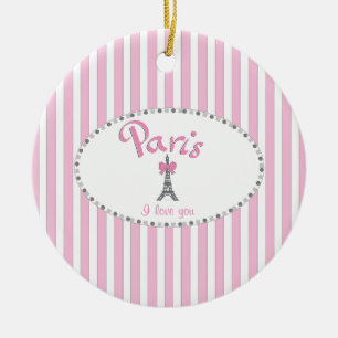 "Paris I Liebe You"- rosa Streifen Keramik Ornament