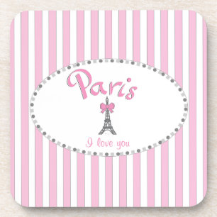 "Paris I Love You"- rosa Streifen Untersetzer