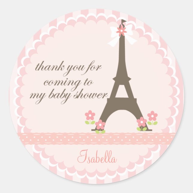 Paris im Frühjahr Girly Baby Shower Gefallen Runder Aufkleber (Vorderseite)