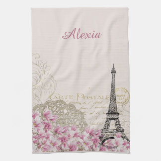 Paris in Blume | Ihr Name Geschirrtuch
