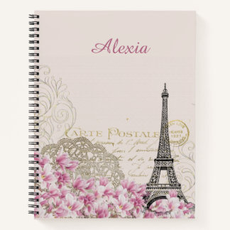 Paris in Blume | Ihr Name Notizbuch