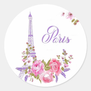 Paris in Blütenpracht Mitternacht in Paris Florale Runder Aufkleber