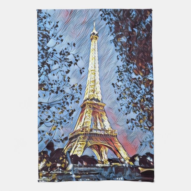 Paris in der Blue Hour Kitchen Handtuch (Vertikal)