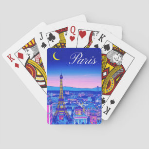 Paris in der Dämmerung unter einem Halbmond Spielkarten