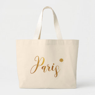 Paris-in-Gold-mit-Blume Jumbo Stoffbeutel