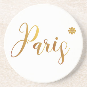Paris-in-Gold-mit-Blume Sandstein Untersetzer