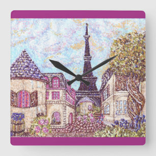 Paris Inspiriert Stadtbild mit Eiffelturm Square Quadratische Wanduhr