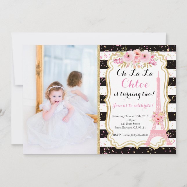 Paris Invitation d'anniversaire Tour Eiffel (Devant)