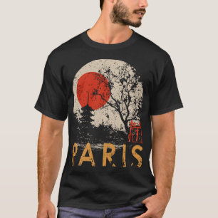 Paris Japan Temple Vintag Cherry Tree Sunset Art T-Shirt
