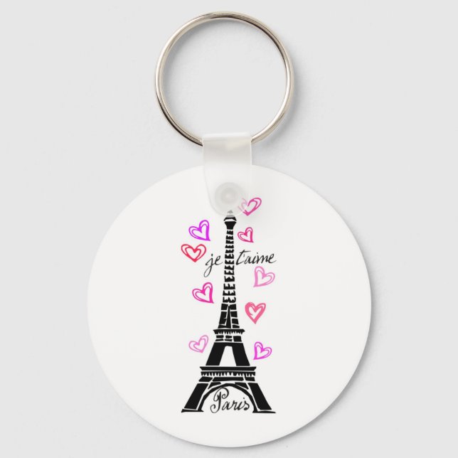 PARIS JE T'AIME EIFFEL UND PINKHERZEN SCHLÜSSELANHÄNGER (Vorderseite)