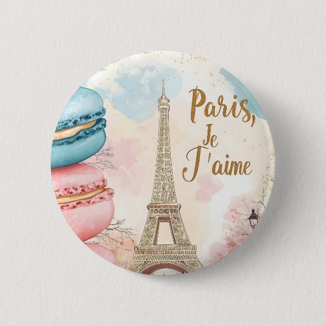 Paris, Je T'aime - Eiffelturm mit Macarons Button (Vorderseite)