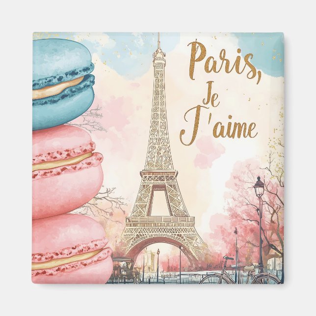 Paris, Je T'aime - Eiffelturm mit Macarons Magnet (Vorne)