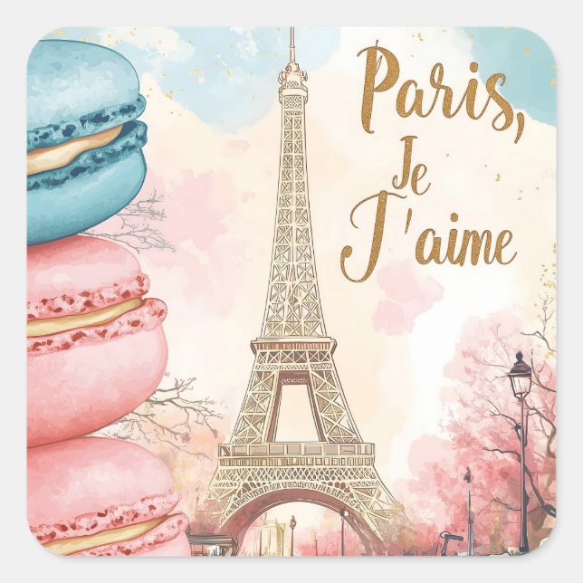 Paris, Je T'aime - Eiffelturm mit Macarons Quadratischer Aufkleber (Vorderseite)