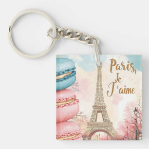 Paris, Je T'aime - Eiffelturm mit Macarons Schlüsselanhänger