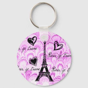 Paris, je t'aime im rosa Aquarell Schlüsselanhänger