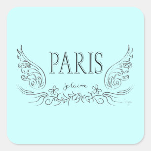 PARIS Je t'aime (in Liebe du) Quadratischer Aufkleber
