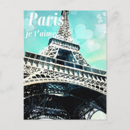 'Paris je t'aime' Retro Eiffel Tower Post Card Postkarte