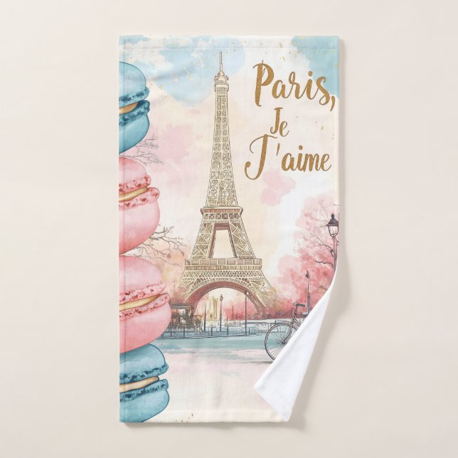  Paris, Je T'aime - Tour Eiffel avec Macarons  (Serviette à main)