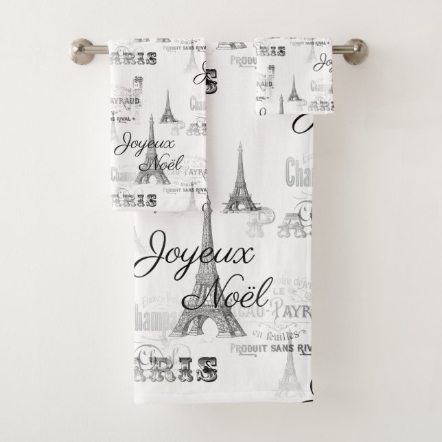 Paris Joyeux Weihnachten B&W Christmas Badtuch Set (Insitu)