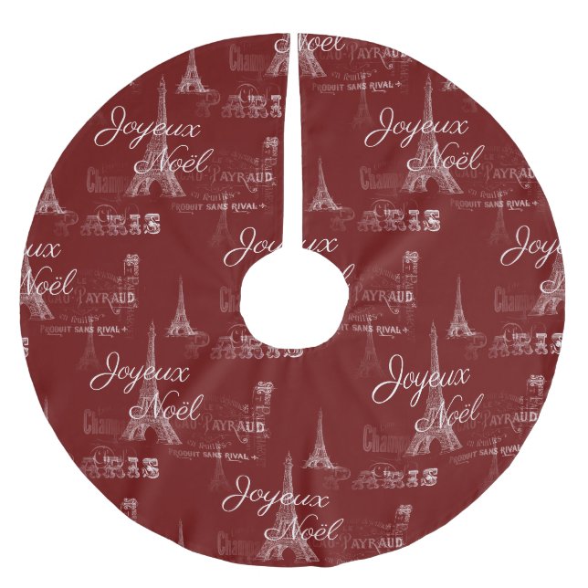 Paris Joyeux Weihnachten Dark Red Christmas Tree R Polyester Weihnachtsbaumdecke (Vorderseite)