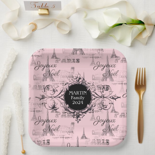 Paris Joyeux Weihnachten Persönliche Pink Weihnach Pappteller (Hochzeit)