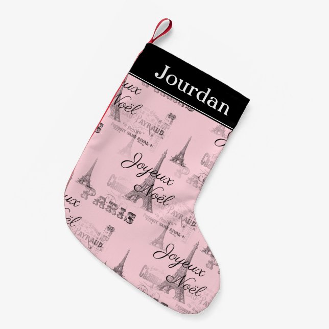 Paris Joyeux Weihnachten Persönlicher Pink Weihnac Kleiner Weihnachtsstrumpf (Vorderansicht (hängend))