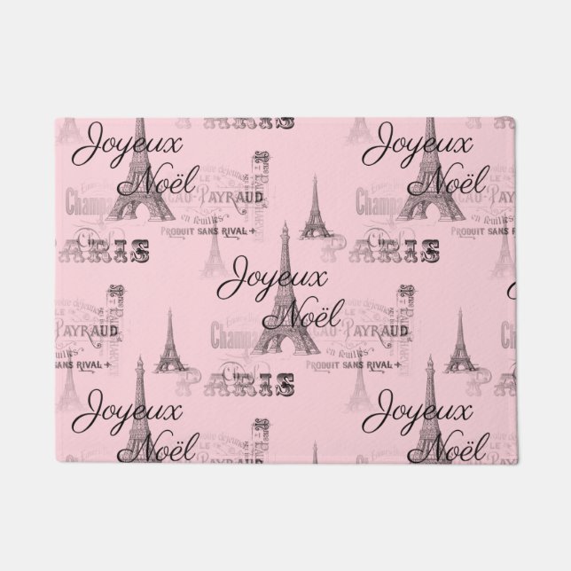 Paris Joyeux Weihnachten Weihnachten Schwarz-Pink  Fußmatte (Vorderseite)