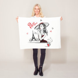 Paris & Kaffee, rot Fleecedecke