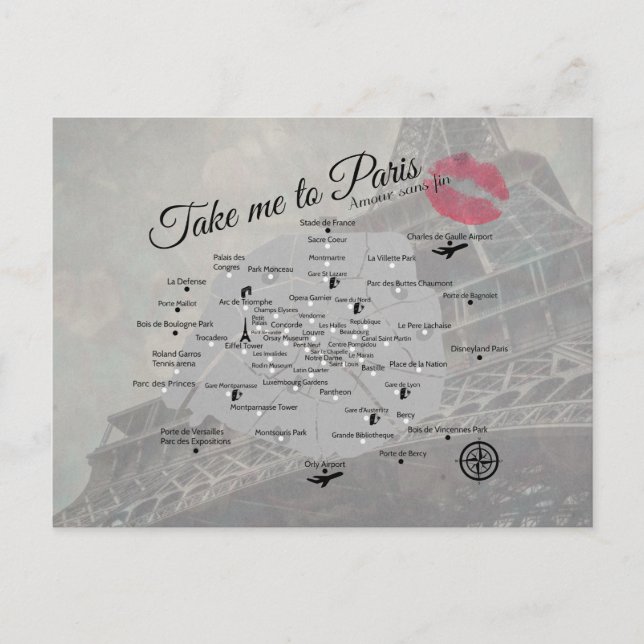 Paris-Karte Postkarte (Vorderseite)