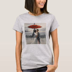 Paris Kiss Under the Red Umbrella T-shirt