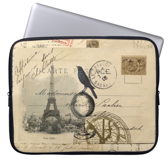 Paris-Krähen-Kugel-französische Laptopschutzhülle (Vorderseite)