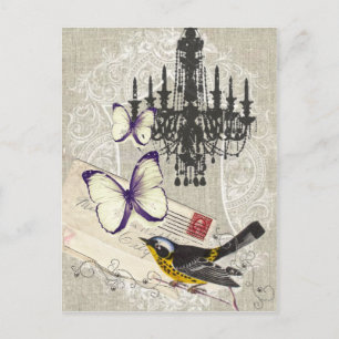 Paris Kronleuchter Schmetterling Vogel modern vint Postkarte