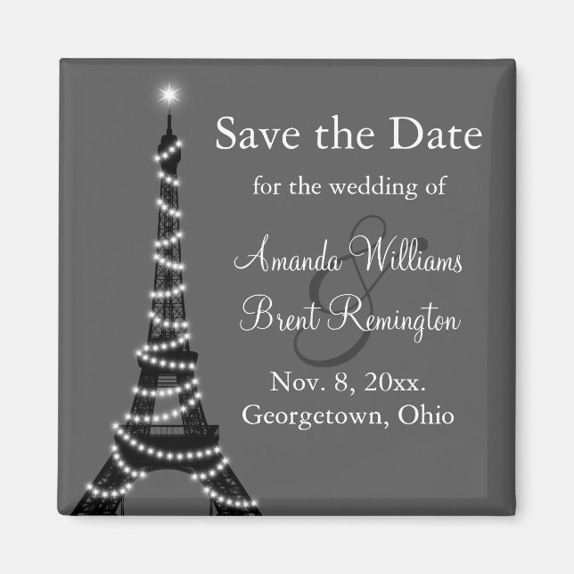 Paris la nuit Sauvez la date Magnet (Devant)