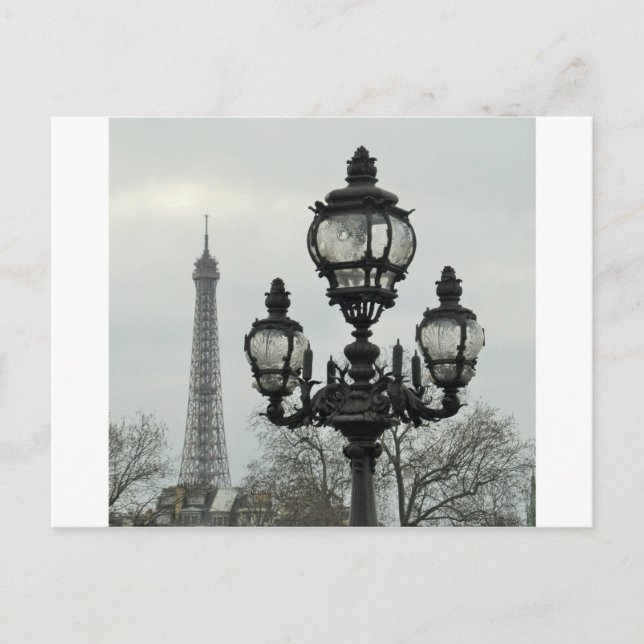 Paris Lamp Post und Eiffelturm Szene Postkarte (Vorderseite)