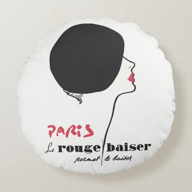 Paris - Le Rouge Baiser (The Red Kiss) Rundes Kissen (Vorderseite)