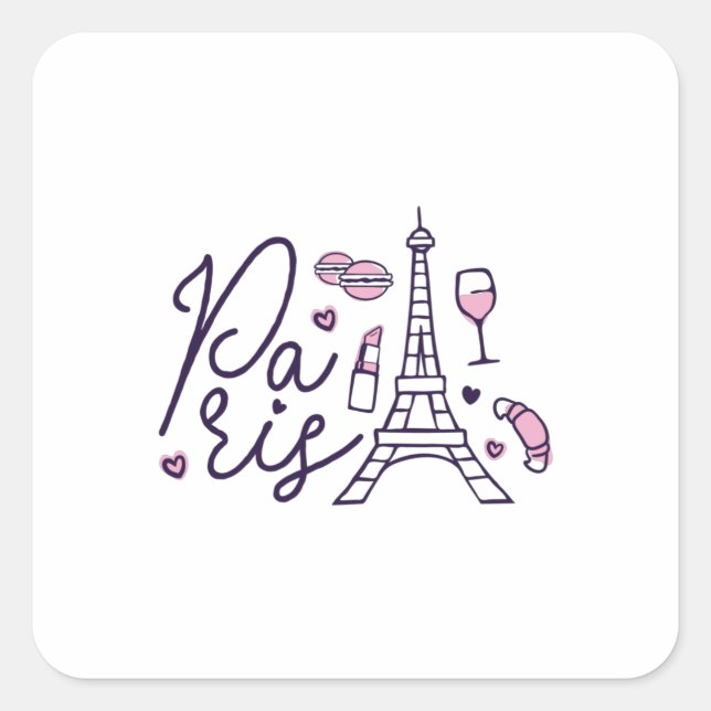 Paris Lettering Quadratischer Aufkleber (Vorderseite)