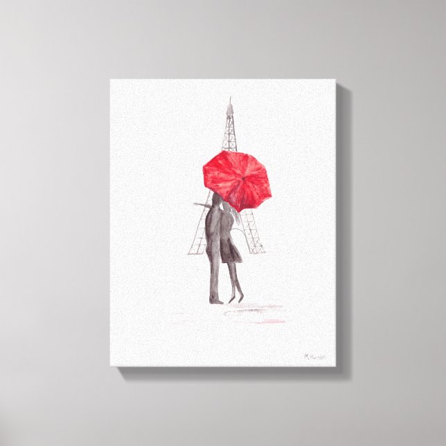 Paris Liebe Paar mit rotem Schirm und Leinwand (Vorderseite)