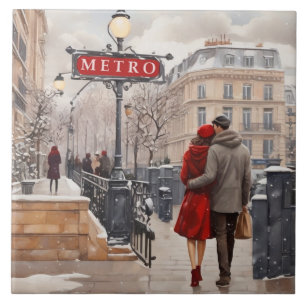 Paris Liebe: Romantischer Winter Spaziergang Metro Fliese