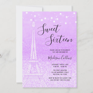 Paris Lila Glitzer Lights Sweet 16 Einladung