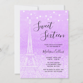 Paris Lila Glitzer Lights Sweet 16 Einladung