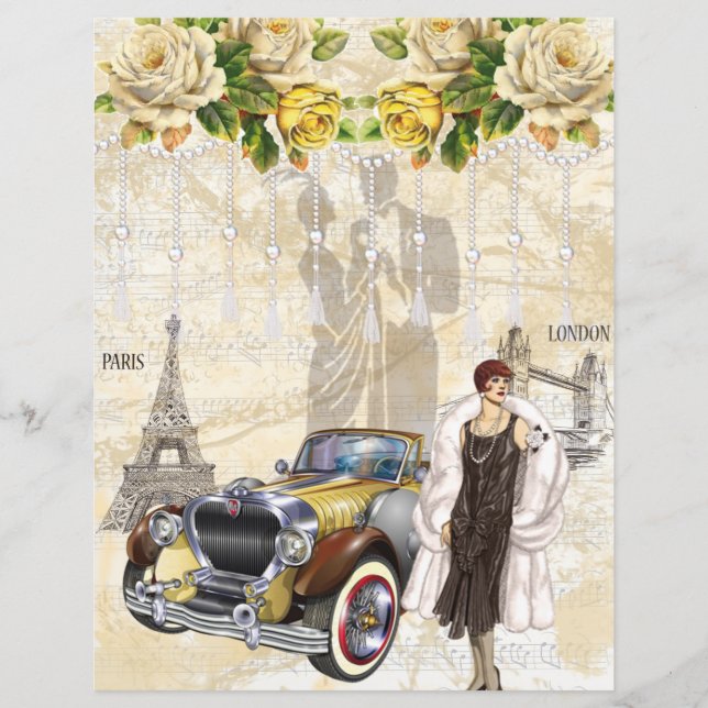 Paris London Fashion Collage Scrapbook Paper (Vorderseite)