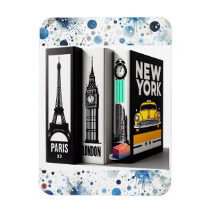 Paris London New York Bücher Magnet