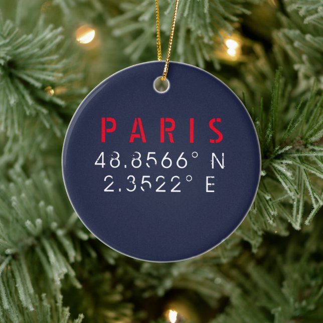 Paris Longitude Latitude Marine Keramik Ornament (Baum)
