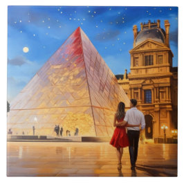 Paris Love: Louvre Museum Pyramid Romantic Couple Fliese