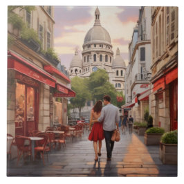 Paris Love: Romantic Couple by Sacre Coeur Church Fliese