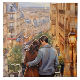 Paris Love: Romantic Couple French City View Fliese