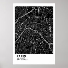 Paris Map Poster - Frankreich - Schwarze Karte