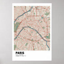 Paris Map Poster - Frankreich Vintag Map Style